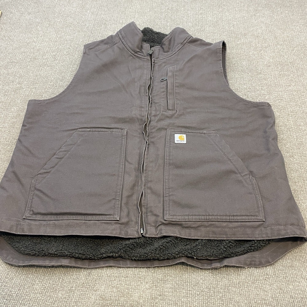 Carhartt Vest Womens XL 16-18 Gray Sherpa Lined Duck Canvas Full Zip 104224